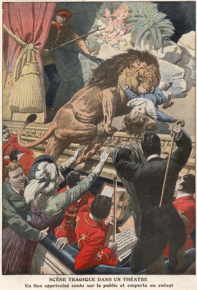 Tragic scene in the theatre - lion eats child by French School